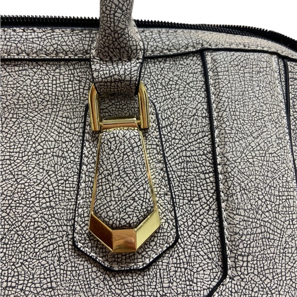 Light Gray Synthetic Leather Like Satchel. Gold Details. - Picture 2 of 4